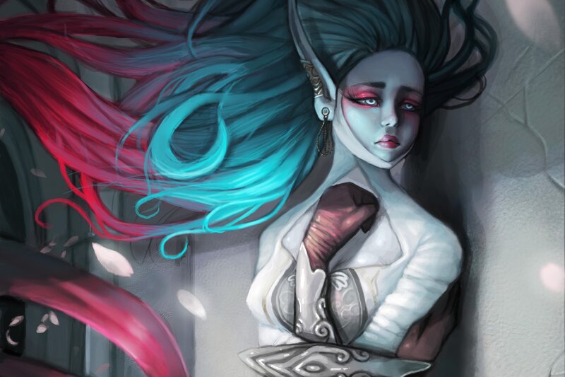 Elf Woman with Colorful Hair — Blue