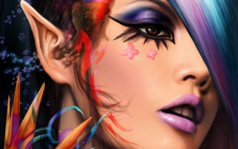 Elf Woman with Colorful Hair — Purple