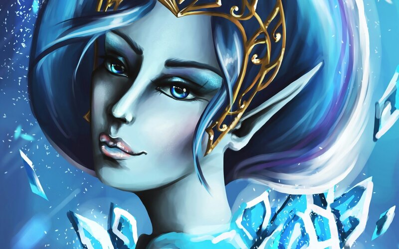 Elf Woman with Crown — Blue, Dramatic, Digital Art