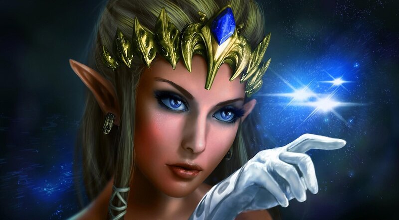 Elf Woman with Crown — Blue, Dramatic, Night, Digital Art
