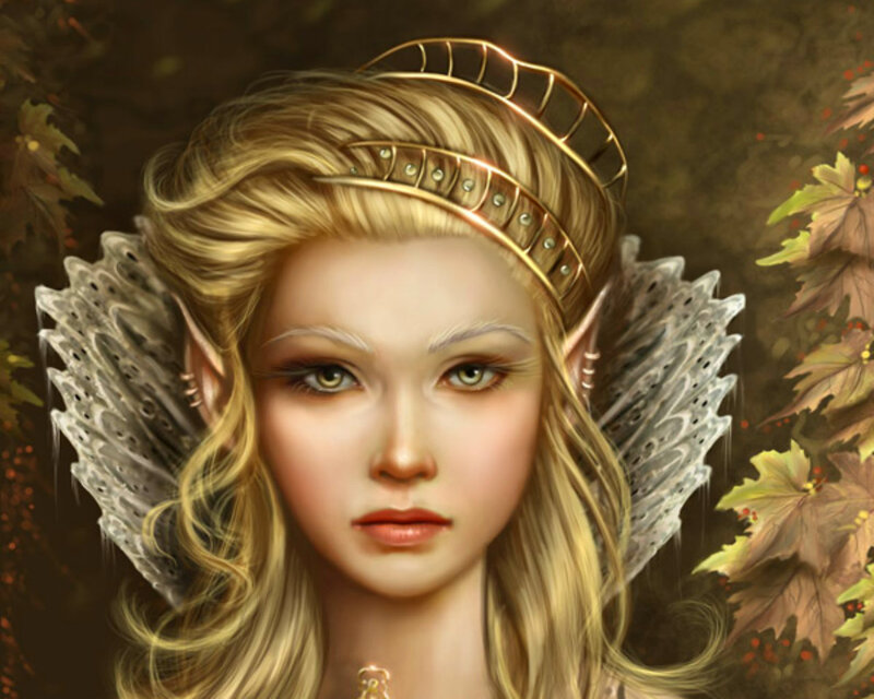 Elf Woman with Crown — Gold, Serene