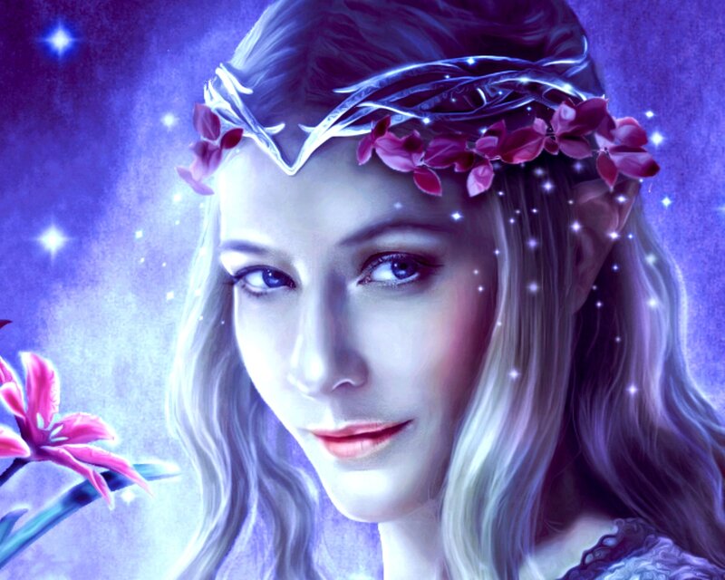 Elf Woman with Crown — Purple, Serene