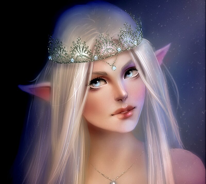 Elf Woman with Crown — White, Serene
