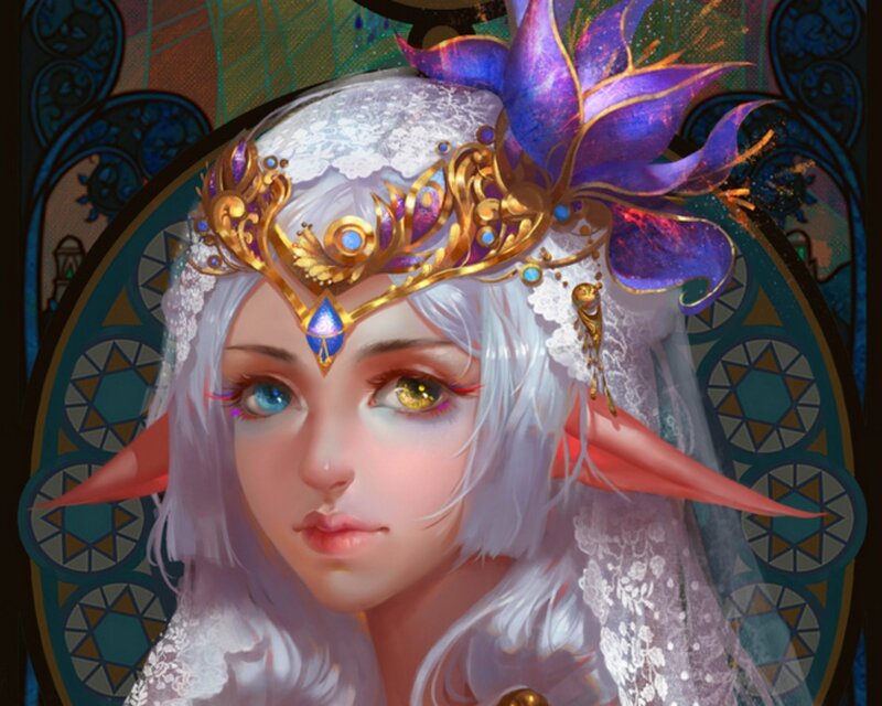 Elf Woman with Crown — White