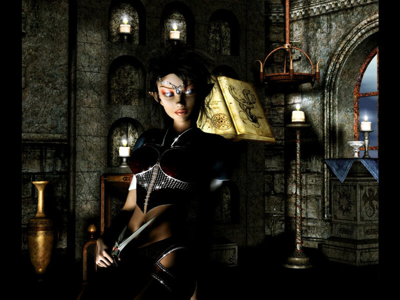 Elf Woman with Dagger — Black