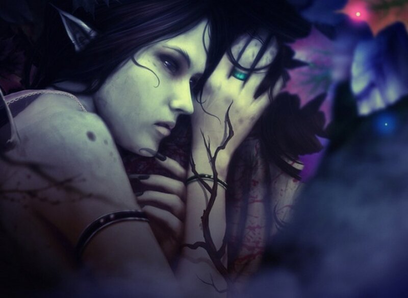 Elf Woman with Dark Hair — Purple, Dramatic, Somber
