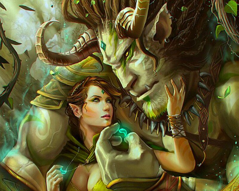 Elf Woman with Demon — Green
