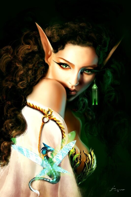 elf woman with dragon