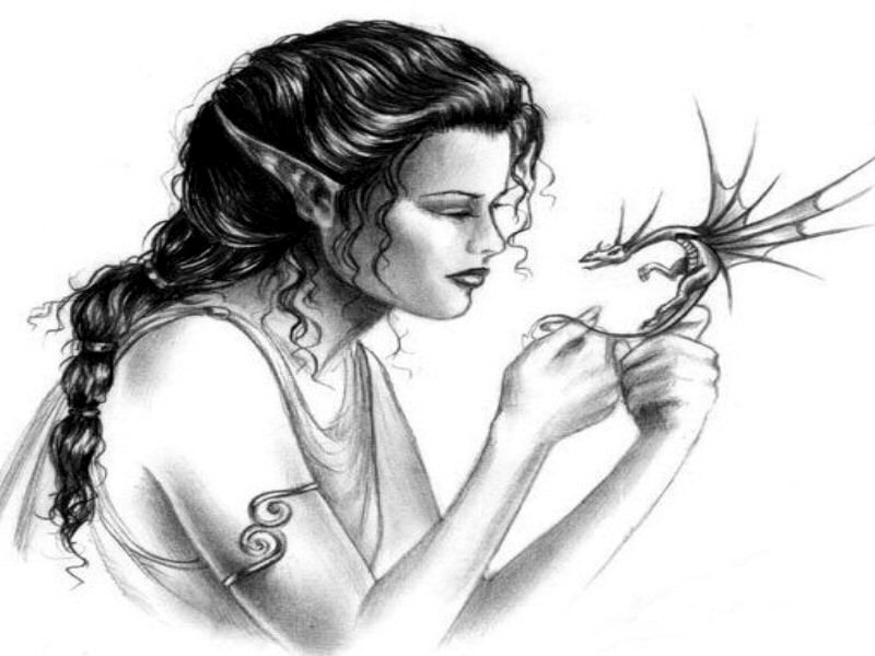 elf woman with dragon