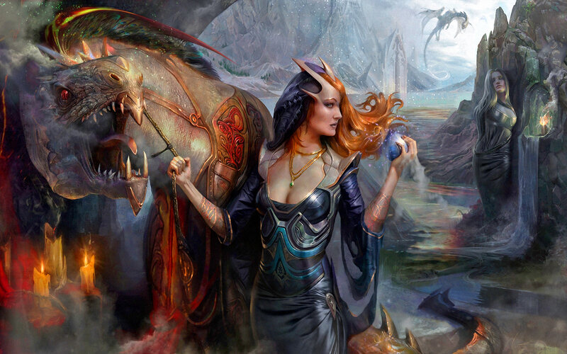 Elf Woman with Dragon — Blue, Dramatic