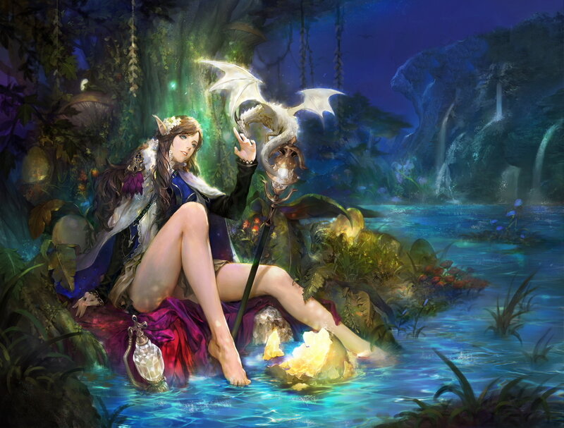Elf Woman with Dragon — Blue, Serene