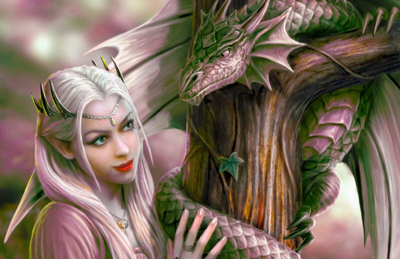 Elf Woman with Dragon — Green, Serene, Spring