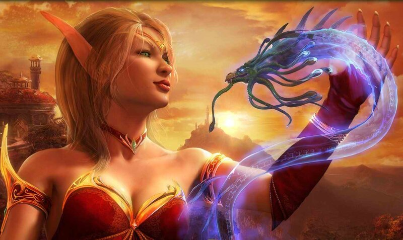 Elf Woman with Dragon — Orange, Dramatic