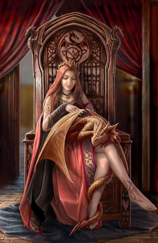 Elf Woman with Dragon — Red, Serene