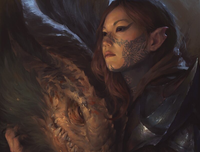 Elf Woman with Dragon Skull