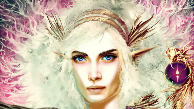 Elf Woman with Dragon — White, Fantasy
