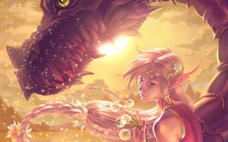 Elf Woman with Dragon — Yellow