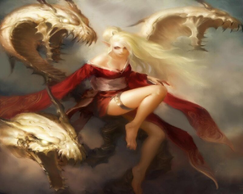 Elf Woman with Dragons — Red