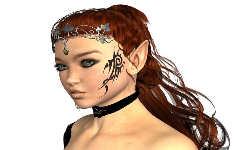 elf woman with face tattoo