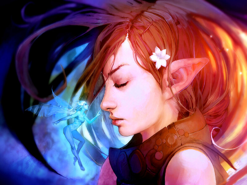 Elf Woman with Fairy — Blue