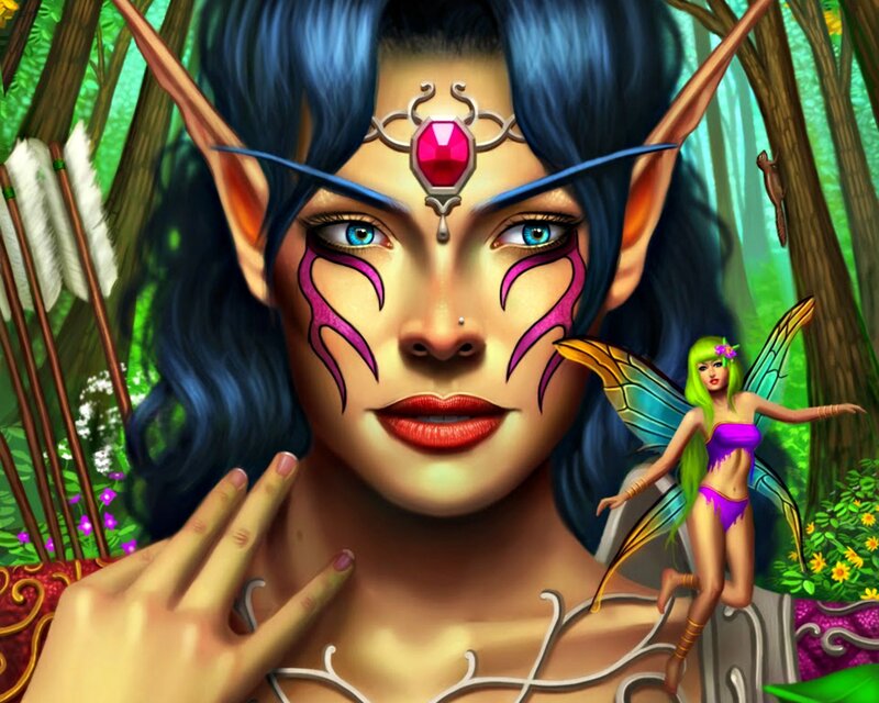 Elf Woman with Fairy — Green, Fantasy