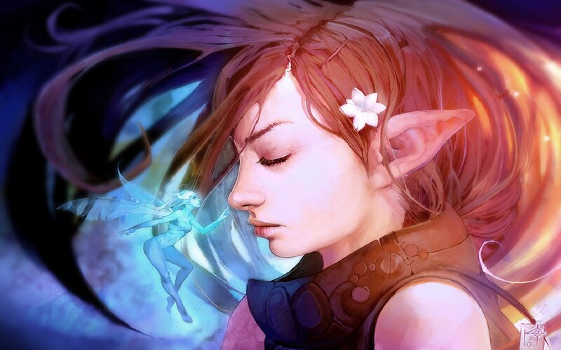 Elf Woman with Fairy — Purple