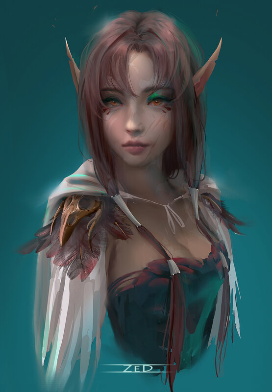 Elf Woman with Feathered Armor