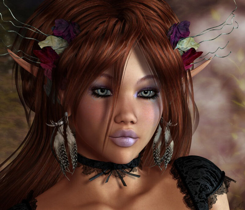 Elf Woman with Feathers — Brown