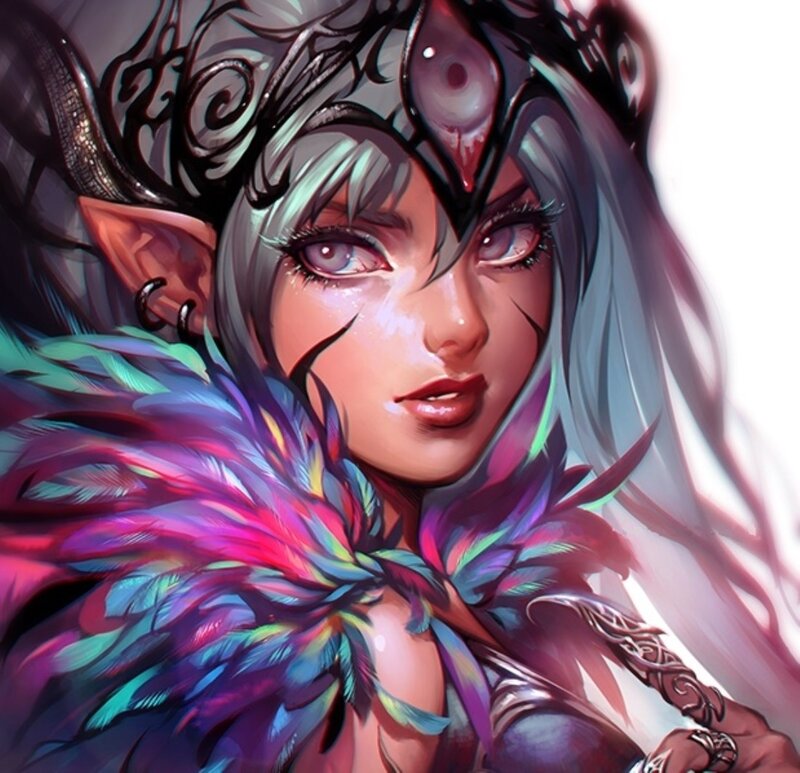 Elf Woman with Feathers — Purple
