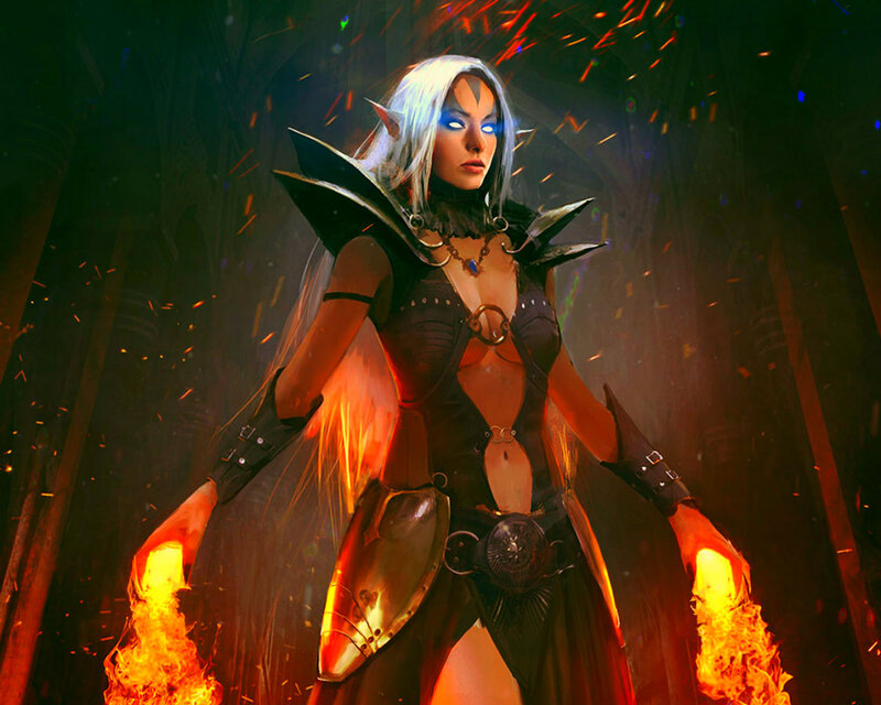 Elf Woman with Fire — Black