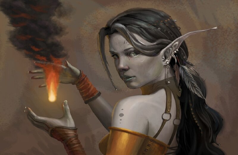 Elf Woman with Fire — Brown