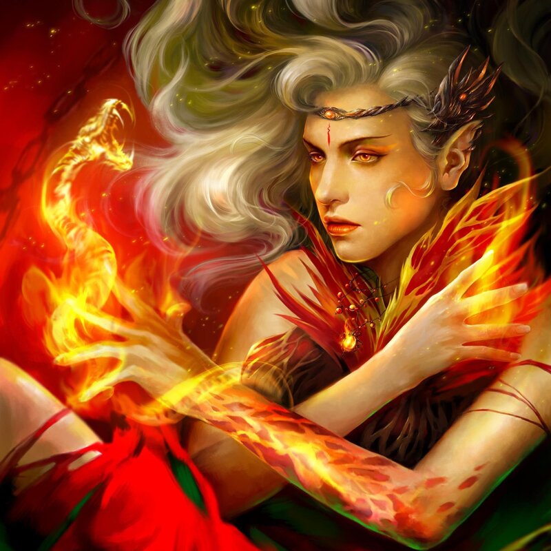 Elf Woman with Fire — Red, Dramatic