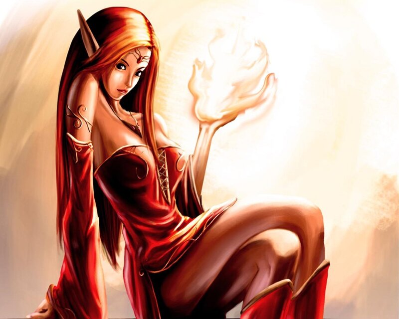 Elf Woman with Fire — Red