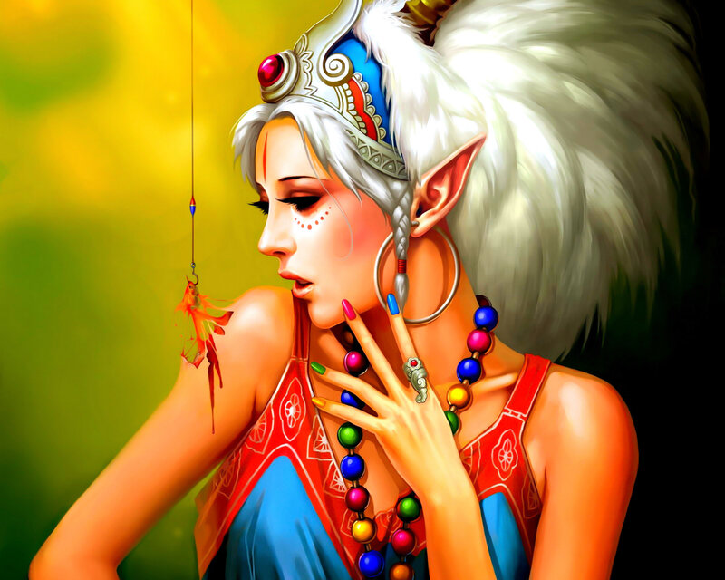 Elf Woman with Fish — Yellow