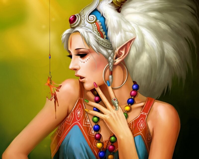 elf woman with fishing lure