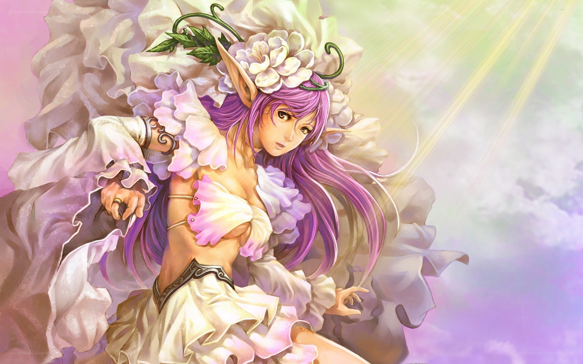 elf woman with flowers