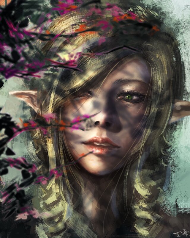 elf woman with flowers