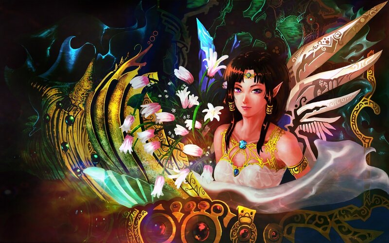 elf woman with flowers and wings