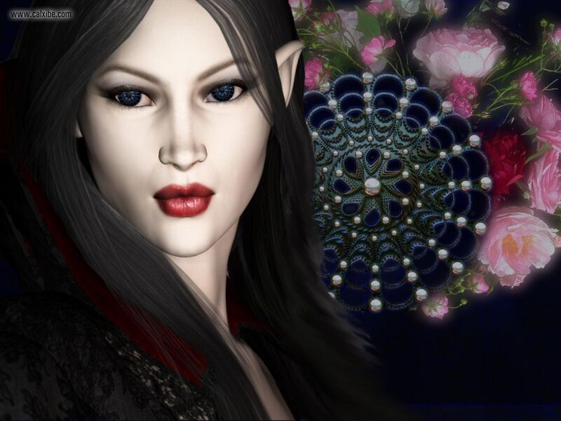 Elf Woman with Flowers — Black