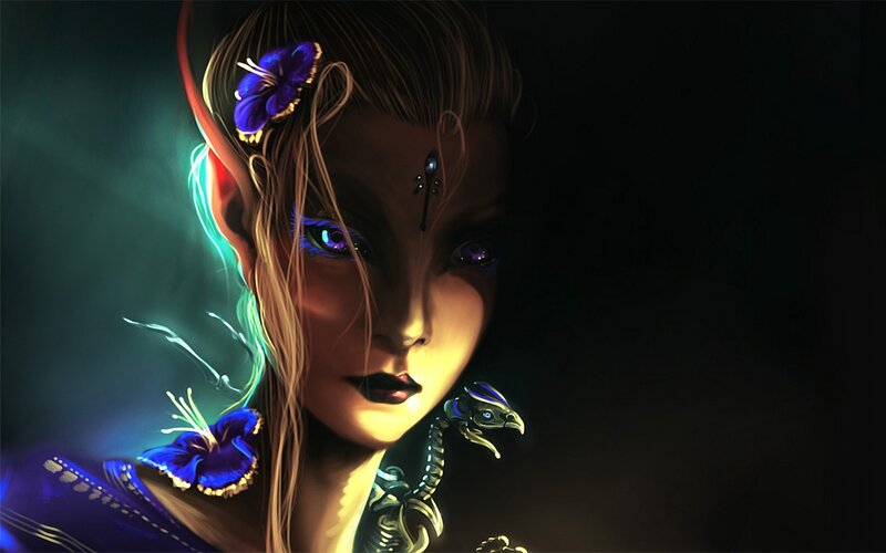 Elf Woman with Flowers — Blue