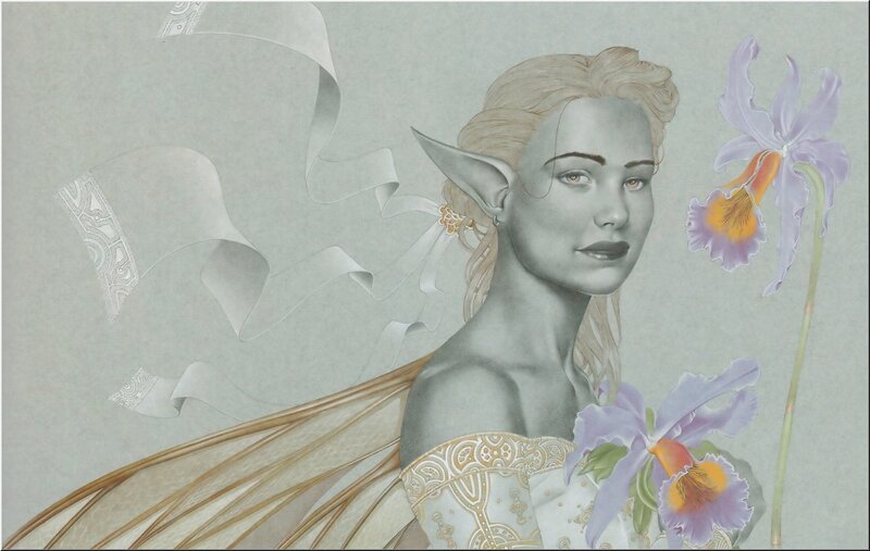 Elf Woman with Flowers — Gray