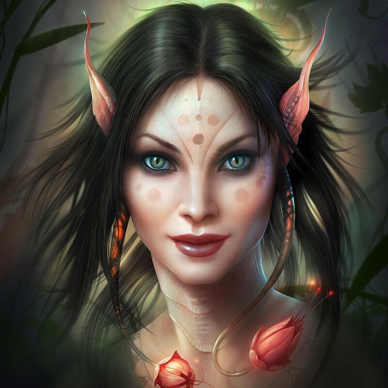 Elf Woman with Flowers — Green