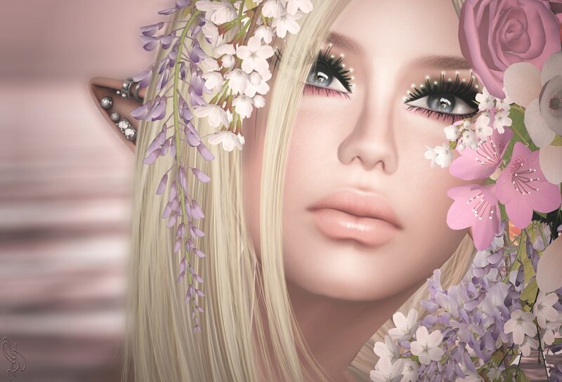 Elf Woman with Flowers — Pink, Serene