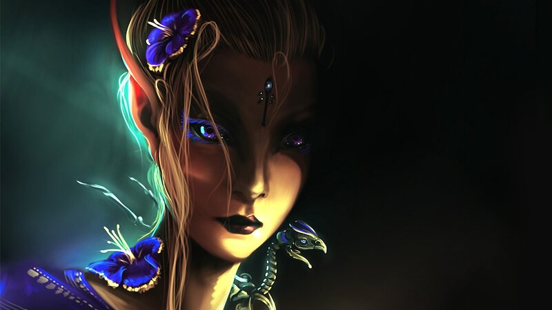 Elf Woman with Flowers — Purple, Dramatic