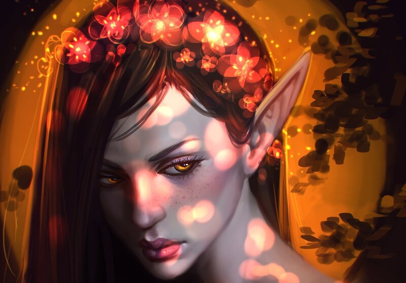 Elf Woman with Flowers — Red