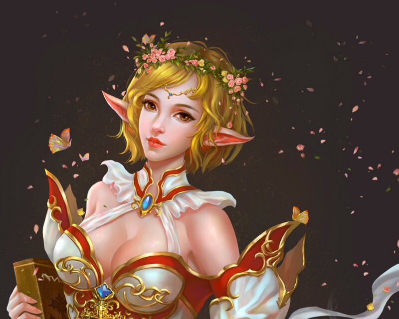 Elf Woman with Flowers — White