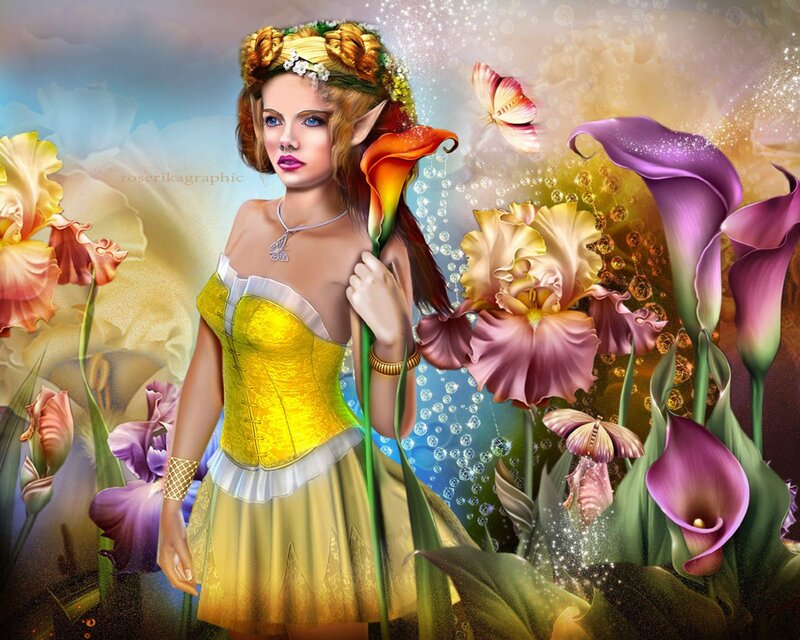 Elf Woman with Flowers — Yellow