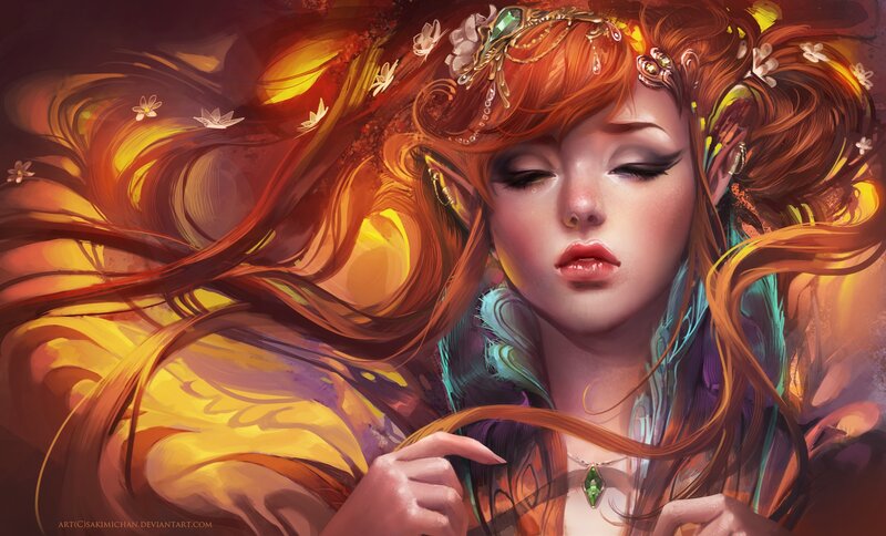 elf woman with flowing hair