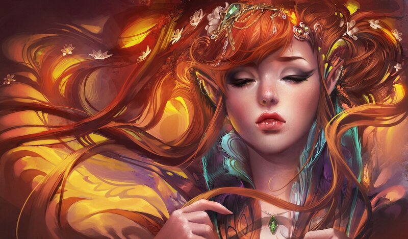 elf woman with flowing hair