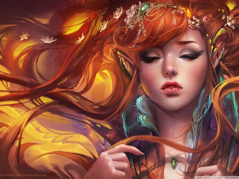 elf woman with flowing hair